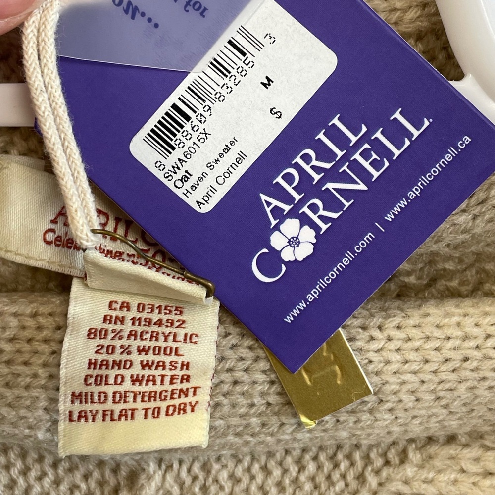April Cornell Haven Sweater Oat Beige Cable Knit Waterfall Cardigan Wool Blend M - Picture 4 of 6